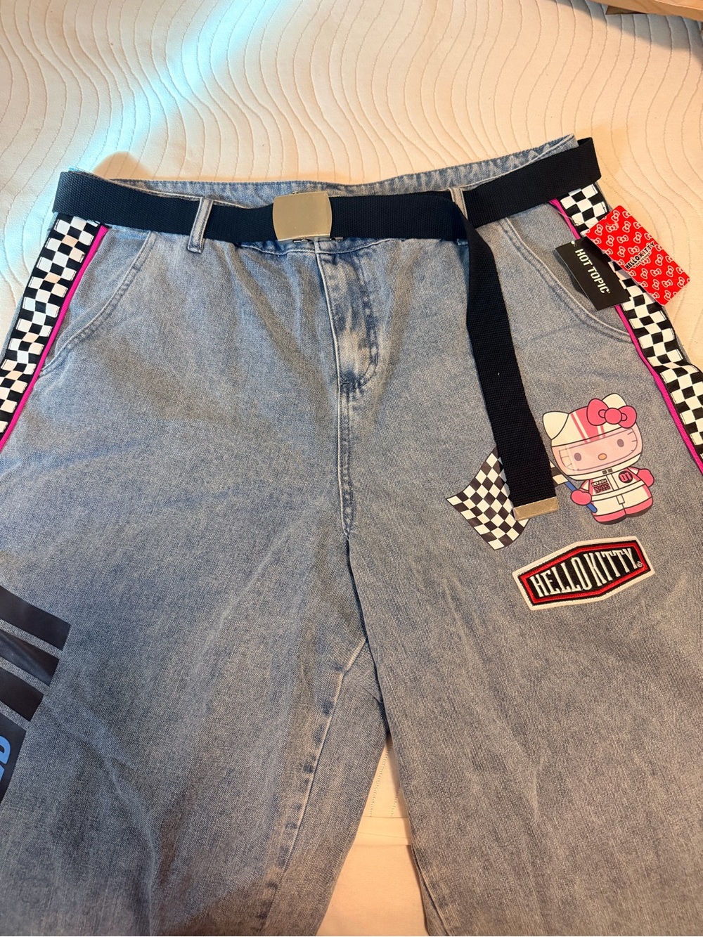 Hello Kitty Light Blue Denim Joggers with Pink Trim & Black Belt